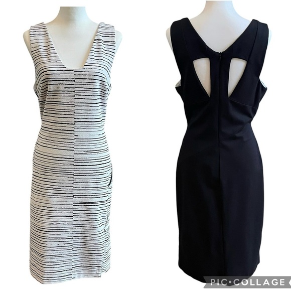 Julia Jordan Dress Size 14 Black White Stripe Knit Sheath Cut Out Back Zipper - Picture 2 of 14
